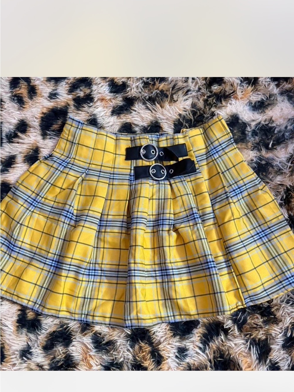 Forever 21 Yellow “Clueless” Plaid Circle Skirt with Buckle Straps